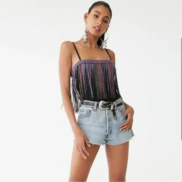 ***BRAND NEW*** Multicolor Rainbow Beaded Fringe Top - Picture 3 of 6